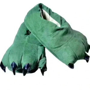 DINOSAUR Paws Costume Womans GREEN COMFY Slippers Non-Slip Shoes size Med (7-8)